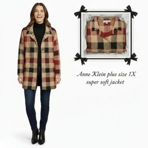 ANNE KLEIN Plus Size Multi Color Plaid Long Blazer Jacket. 1X NWOT